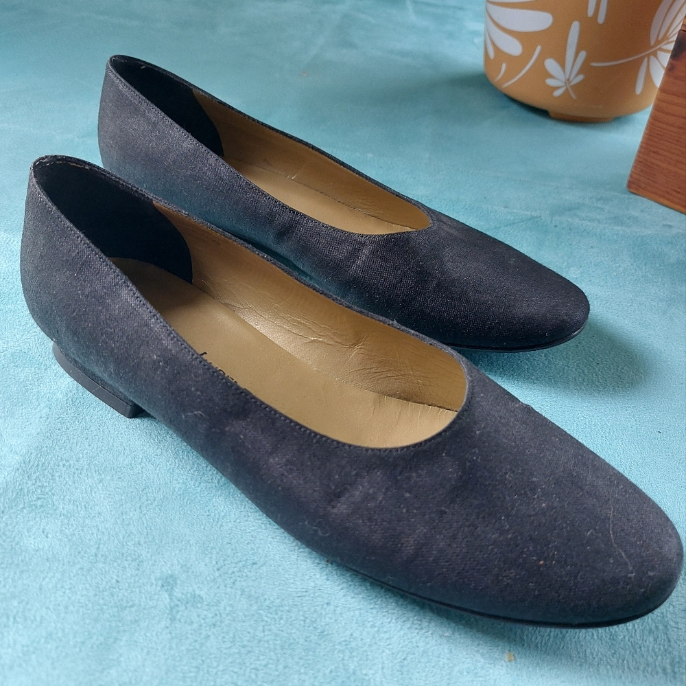 Yves Saint Laurent Black/Glazed Linen Ballerina Shoes, Size 6M, Never Worn